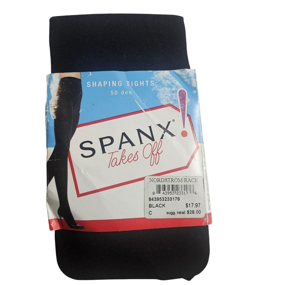 Spanx Shaping Leggings Womens C Black Opaque 50 Den Control Top Support Hosiery